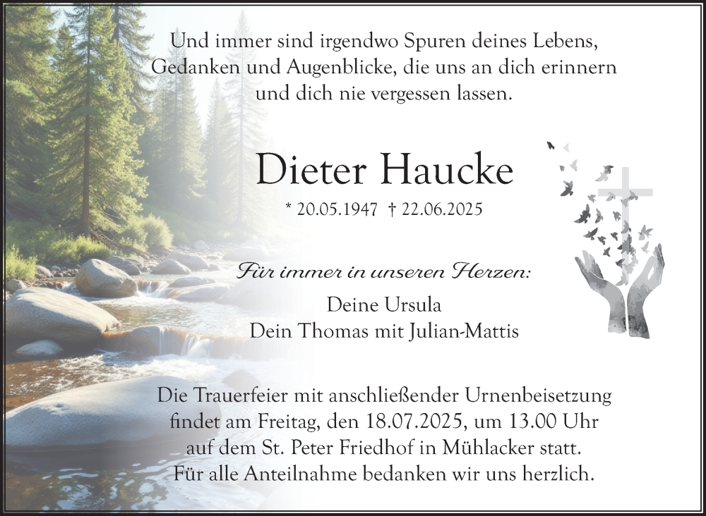  Traueranzeige für Dieter Haucke vom 05.07.2025 aus Nordbayerischer Kurier