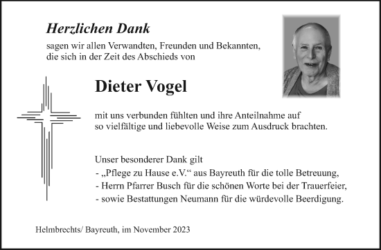 Anzeige von Dieter Vogel von Nordbayerischer Kurier
