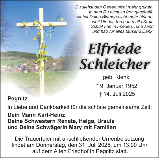 Anzeige von Elfriede Schleicher von Nordbayerischer Kurier