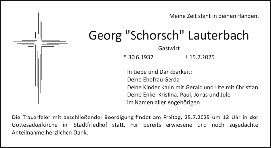 Anzeige von Georg Lauterbach von Nordbayerischer Kurier