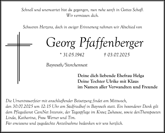 Anzeige von Georg Pfaffenberger von Nordbayerischer Kurier