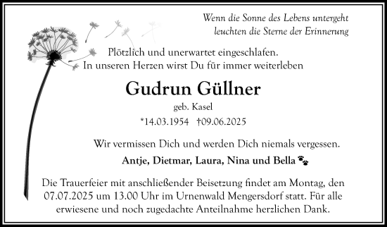 Anzeige von Gudrun Güllner von Nordbayerischer Kurier