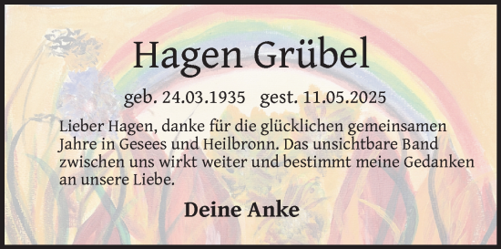 Anzeige von Hagen Grübel von Nordbayerischer Kurier