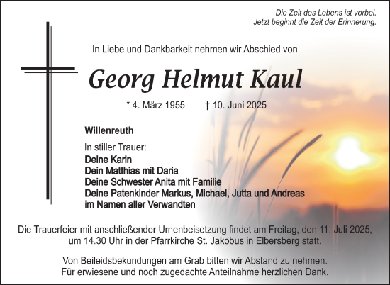 Anzeige von Helmut Kaul von Nordbayerischer Kurier