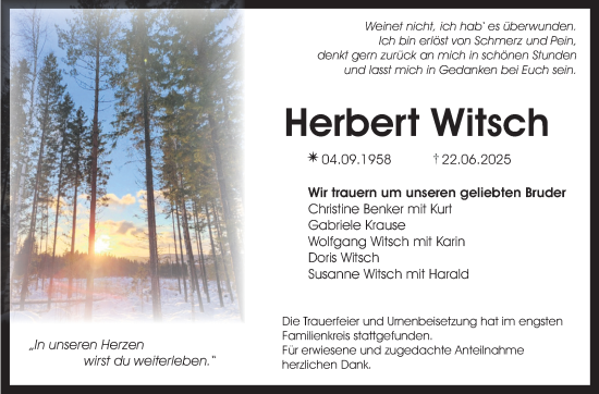 Anzeige von Herbert Witsch von Nordbayerischer Kurier