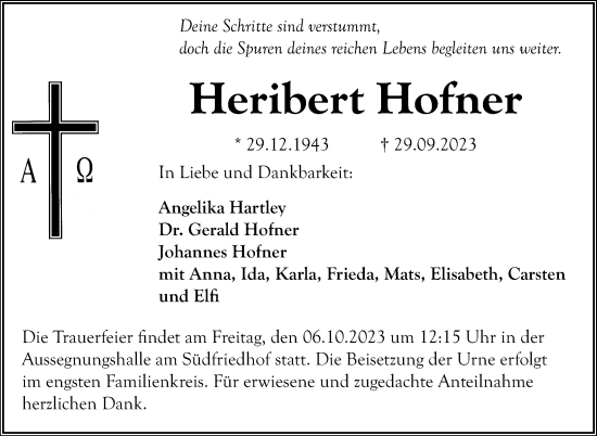 Anzeige von Heribert Hofner von Nordbayerischer Kurier