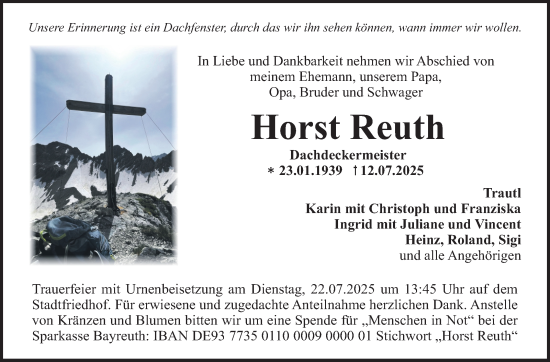Anzeige von Horst Reuth von Nordbayerischer Kurier