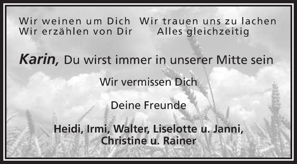  Traueranzeige für Karin Franke vom 09.07.2025 aus Nordbayerischer Kurier