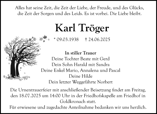 Anzeige von Karl Tröger von Nordbayerischer Kurier
