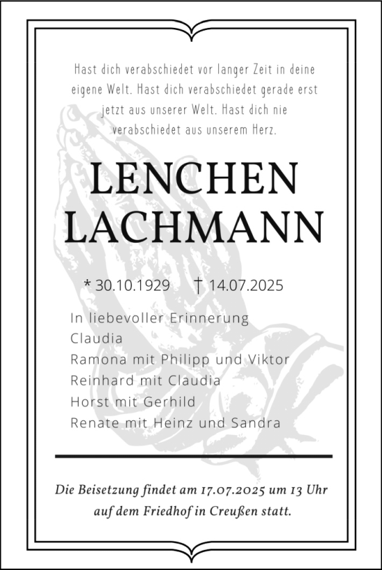 Anzeige von Lenchen Lachmann von Nordbayerischer Kurier