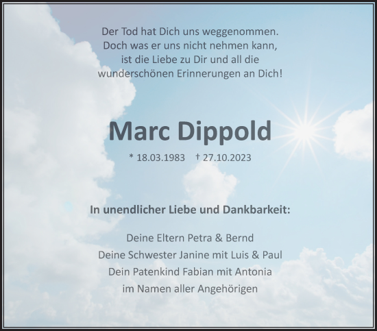 Anzeige von Marc Dippold von Nordbayerischer Kurier