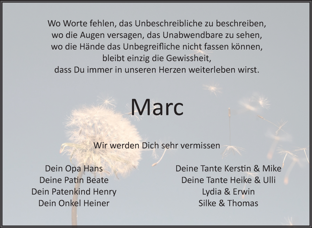  Traueranzeige für Marc Dippold vom 18.11.2023 aus Nordbayerischer Kurier