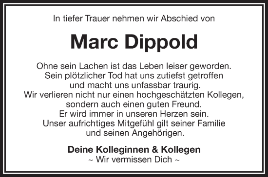 Anzeige von Marc Dippold von Nordbayerischer Kurier