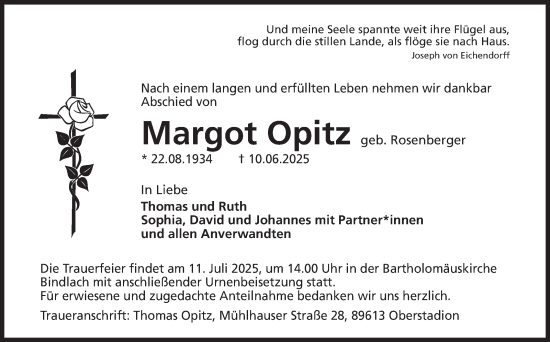 Anzeige von Margot Opitz von Nordbayerischer Kurier