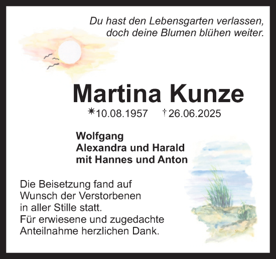 Anzeige von Martina Kunze von Nordbayerischer Kurier