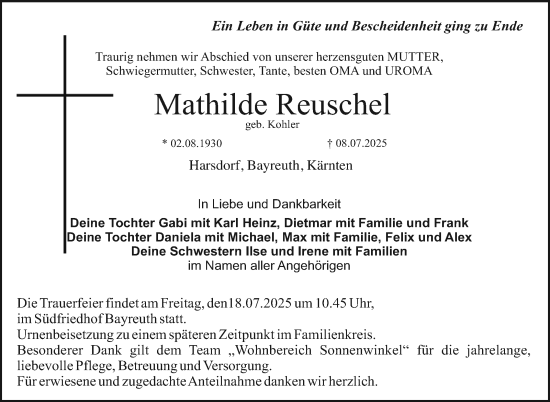 Anzeige von Mathilde Reuschel von Nordbayerischer Kurier
