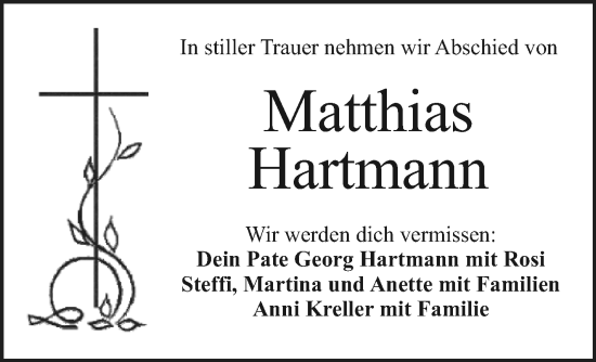 Anzeige von Matthias Hartmann von Nordbayerischer Kurier