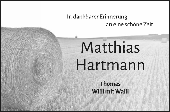 Anzeige von Matthias Hartmann von Nordbayerischer Kurier