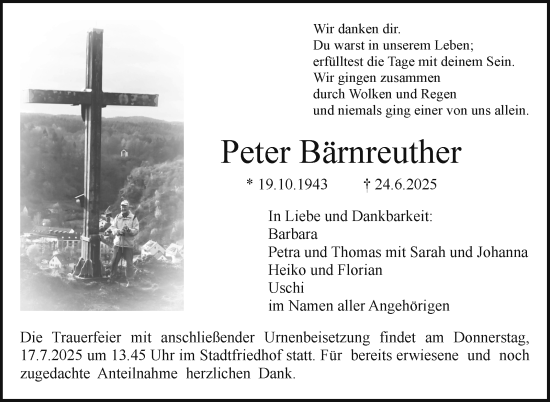 Anzeige von Peter Bärnreuther von Nordbayerischer Kurier