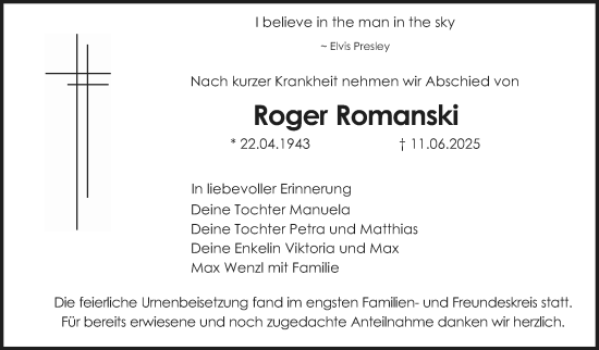Anzeige von Roger Romanski von Nordbayerischer Kurier