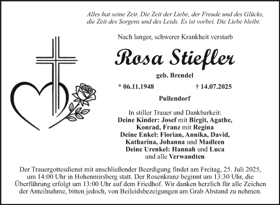 Anzeige von Rosa Stiefler von Nordbayerischer Kurier