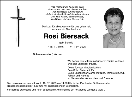 Anzeige von Rosi Biersack von Nordbayerischer Kurier