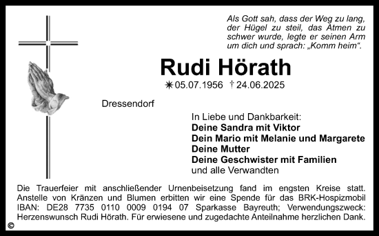 Anzeige von Rudi Hörath von Nordbayerischer Kurier