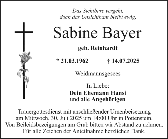 Anzeige von Sabine Bayer von Nordbayerischer Kurier