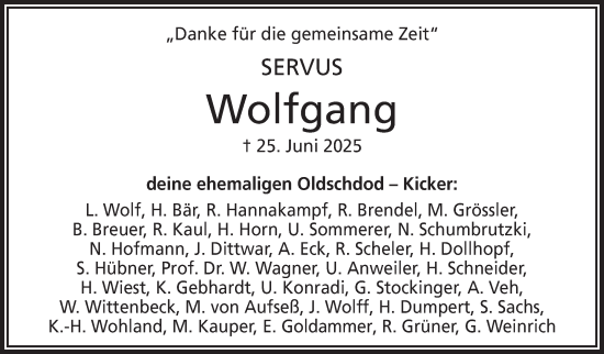 Anzeige von Wolfgang Mahr von Nordbayerischer Kurier