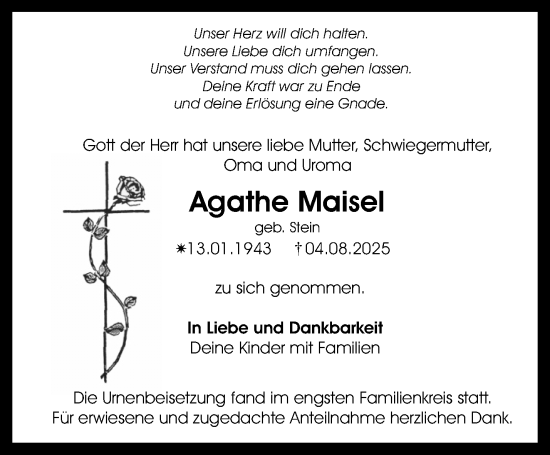 Anzeige von Agathe Maisel von Nordbayerischer Kurier