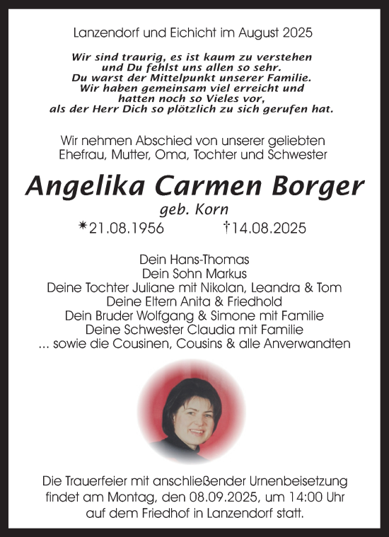 Anzeige von Angelika Carmen Borger von Nordbayerischer Kurier