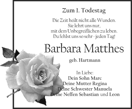 Anzeige von Barbara Matthes von Nordbayerischer Kurier