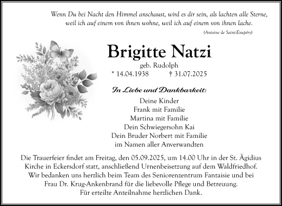 Anzeige von Brigitte Natzi von Nordbayerischer Kurier