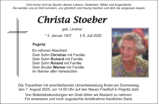 Anzeige von Christa Stoeber von Nordbayerischer Kurier
