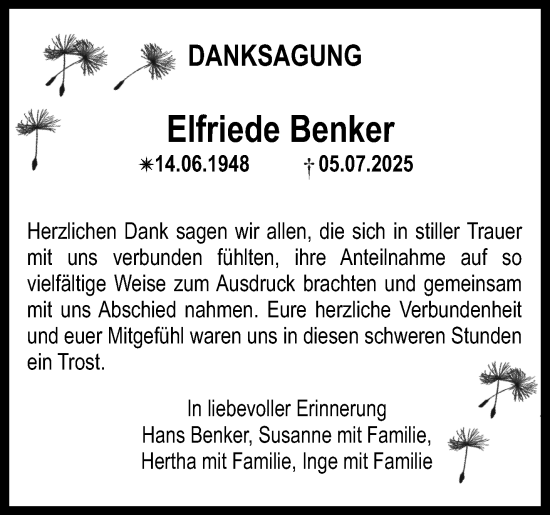 Anzeige von Elfriede Benker von Nordbayerischer Kurier
