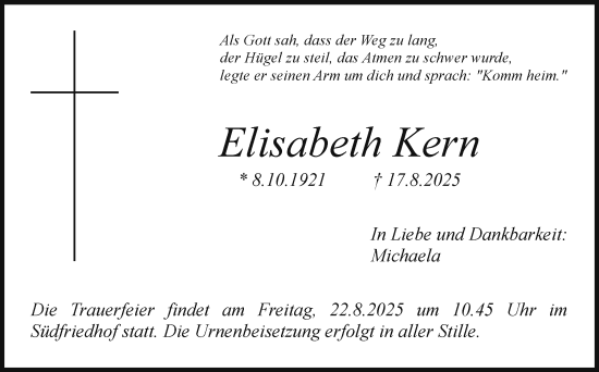 Anzeige von Elisabeth Kern von Nordbayerischer Kurier