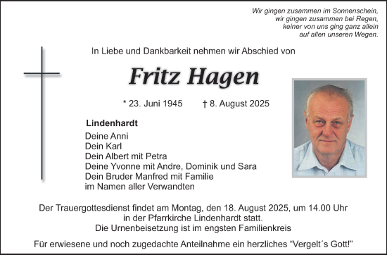Anzeige von Fritz Hagen von Nordbayerischer Kurier