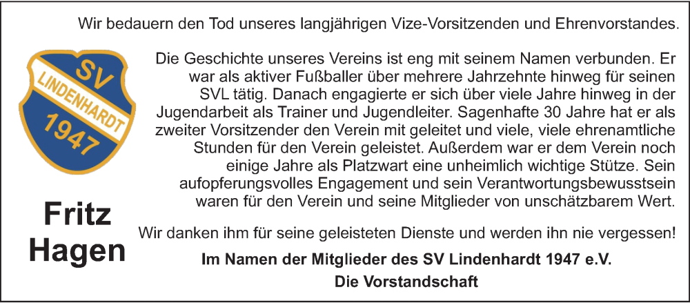  Traueranzeige für Fritz Hagen vom 16.08.2025 aus Nordbayerischer Kurier