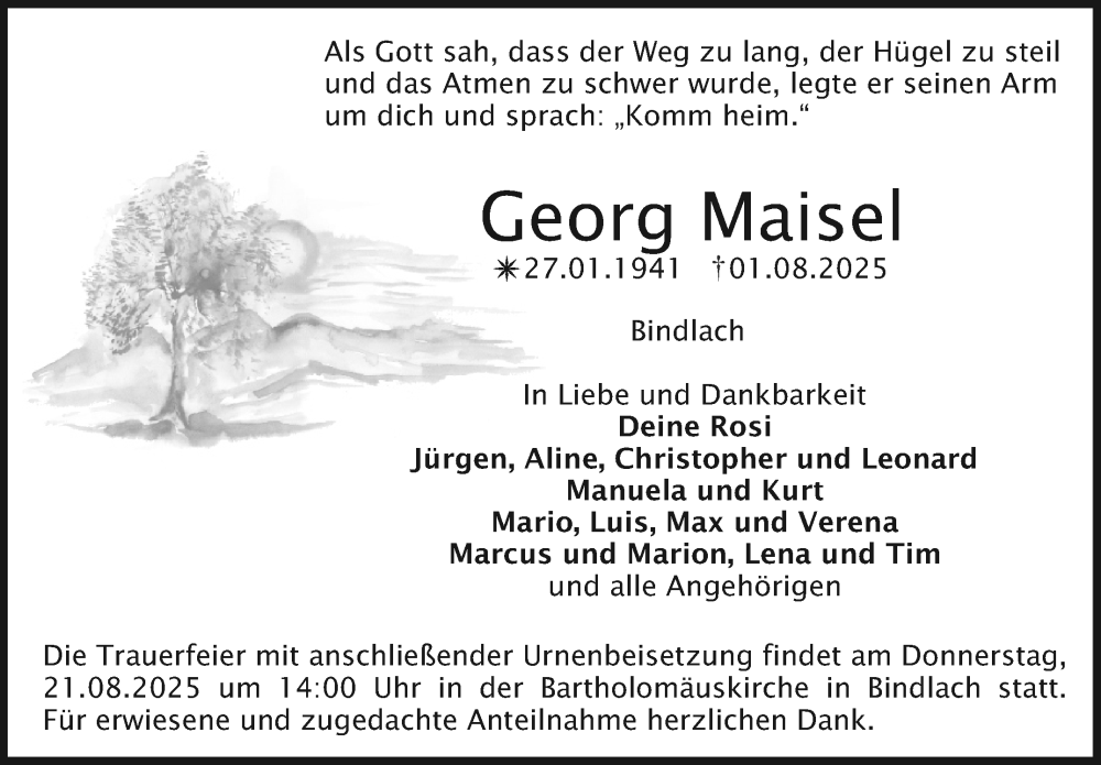  Traueranzeige für Georg Maisel vom 16.08.2025 aus Nordbayerischer Kurier