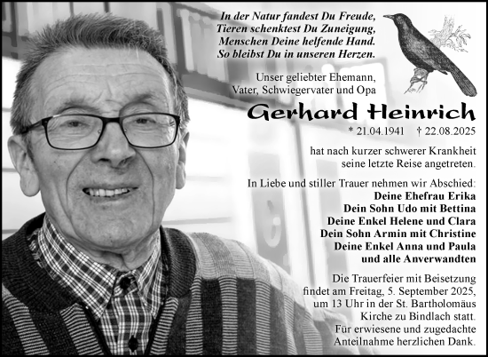 Anzeige von Gerhard Heinrich von Nordbayerischer Kurier