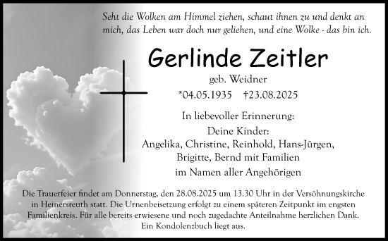 Anzeige von Gerlinde Zeitler von Nordbayerischer Kurier