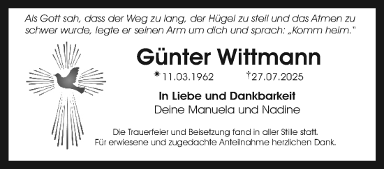 Anzeige von Günter Wittmann von Nordbayerischer Kurier