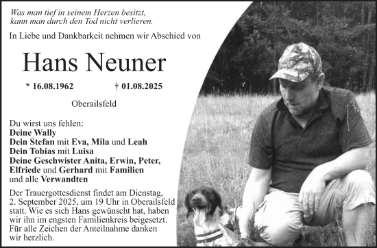 Anzeige von Hans Neuner von Nordbayerischer Kurier