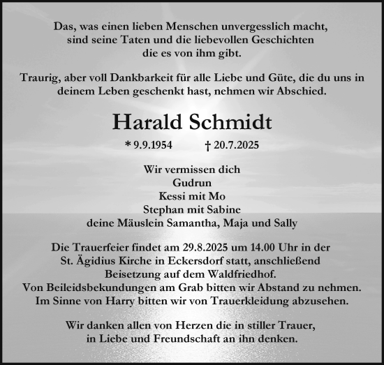 Anzeige von Harald Schmidt von Nordbayerischer Kurier