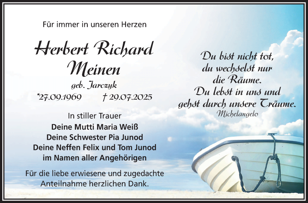  Traueranzeige für Herbert Richard Meinen vom 16.08.2025 aus Nordbayerischer Kurier