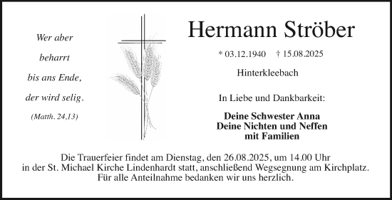 Anzeige von Hermann Ströber von Nordbayerischer Kurier