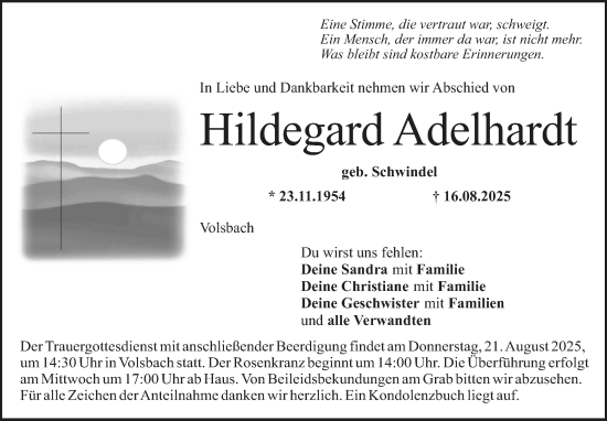 Anzeige von Hildegard Adelhardt von Nordbayerischer Kurier