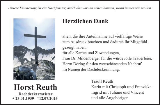 Anzeige von Horst Reuth von Nordbayerischer Kurier