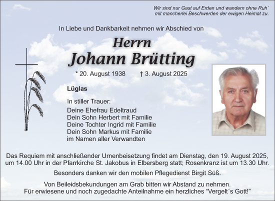 Anzeige von Johann Brütting von Nordbayerischer Kurier