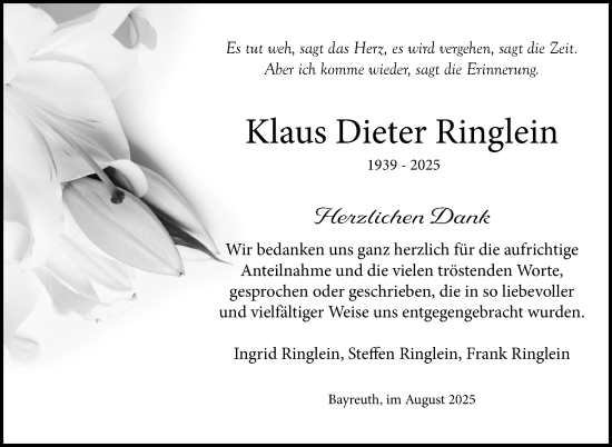 Anzeige von Klaus Dieter Ringlein von Nordbayerischer Kurier